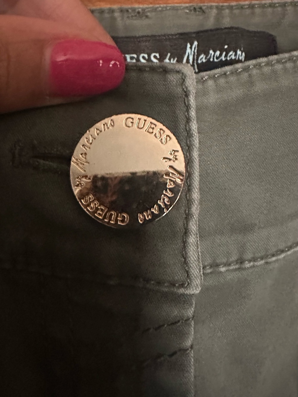 Guess by Marciano Olive Green Top with Pink Accent (Label View)